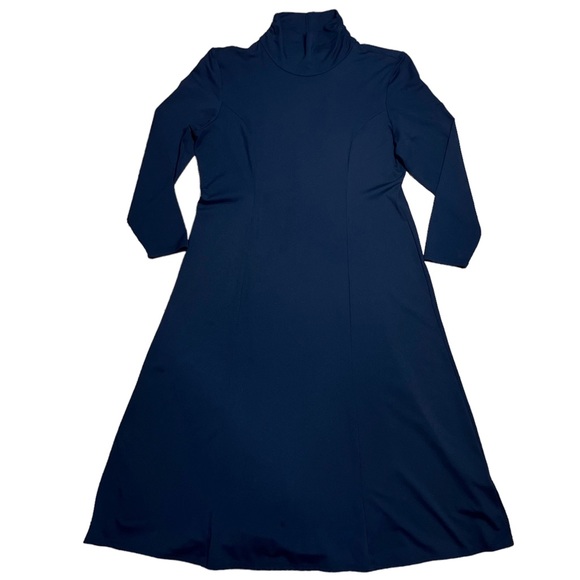 Travelsmith Black Ruched Mock Neck Long Sleeve Dress Sz L Petite - Picture 5 of 13